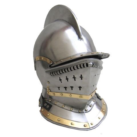 Bergonet Knight's - Jousting Closed Helmet in Steel Brass Trim