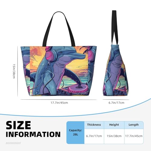 Hip-Hop Dj Dolphin Print Beach Pool Bags Tote For Women Ladies Large Gym Tote Carry On Bag For Weekender Travel Waterproof4