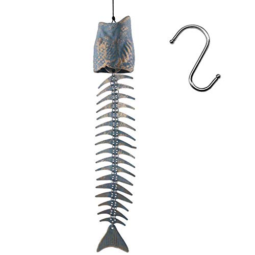 Wanlian Fish Skeleton Wind Chime,Fishbone Wind Chime,Wind Chimes Vintage Fishbone Pattern Door Hanging Bells Outdoor Yard (Open Mouth) #TOP30