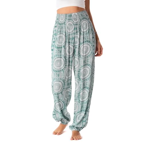 Image of Lotus and Luna Women's Harem Pants Thai Pants for Beach & Lounge High Waisted Flowy Boho Pants Genie Pants Yoga Pants