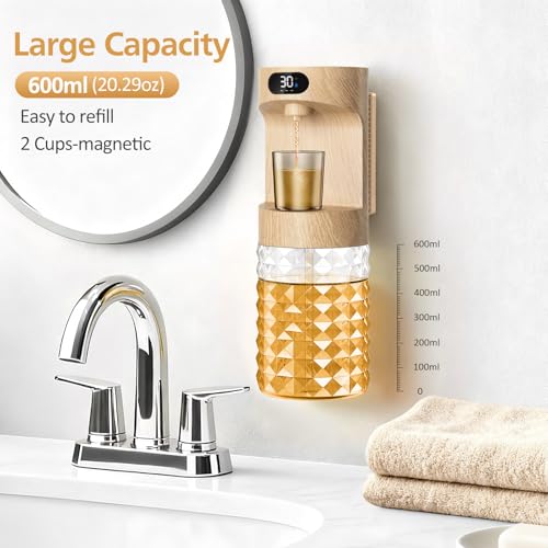 Image of Automatic Mouthwash Dispenser for Bathroom,20.29 oz Mouth Wash Dispensers Bathroom Accessories Set with Magnetic Cups,4 Modes Wall Mounted Touchless Electric Mouthwash Dispensers for Home Family