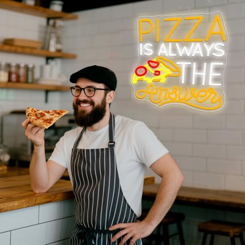 Image of Pizza Is Always The Answer Neon Sign, Dimmable LED Neon Light Art Decorative, Pizza Led Light Neon Signs for Wall Decor