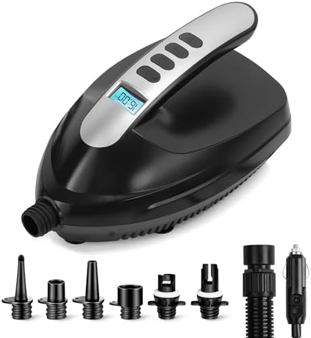 SereneLife Inflatable Paddle Board Pump Compressor - 16PSI High Pressure SUP Inflator - 12V DC Car Connector - Electric Air Pump for Paddle Boards, Boats, Rafts, Pool Toys, Water Sports