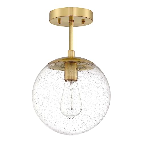 Image of Design House Gracelyn 9 in Ceiling Mount Pendant Light, Semi-Flush Mount, Dimmable, Seeded Glass, Satin Gold, 9 in x 9 in x 14.36 in, 588517-SG