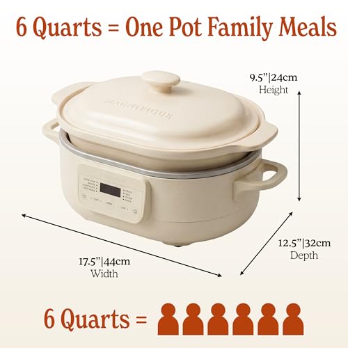 Image of MAGNIFIQUE 6 Quart Programmable Casserole Slow Cooker, 8-in-1 Multi Cooker with Removable Non-Toxic Stoneware Crock, Claypot Slow Cooker, Rice-cooking, Nonstick, Oven Safe Pot to 450F, Oatmeal