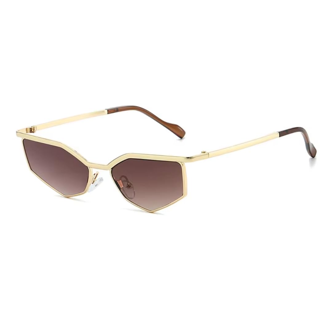 Moda Poligono Occhiali Da Sole Donne Cat Eye Metal Shades UV400 Occhiali Uomini
