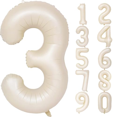 Image of Number Balloons for Birthday Decorations - 40 Inch Large Party Balloons 3, Cream Foil Number Balloons for Boys Girls, Balloons for Party Supplies