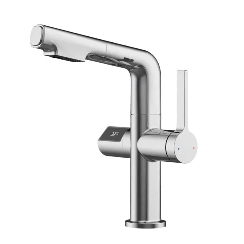 Robinet de lavabo numérique LCD extractible VELORE gris mat mitigeur chaud froid