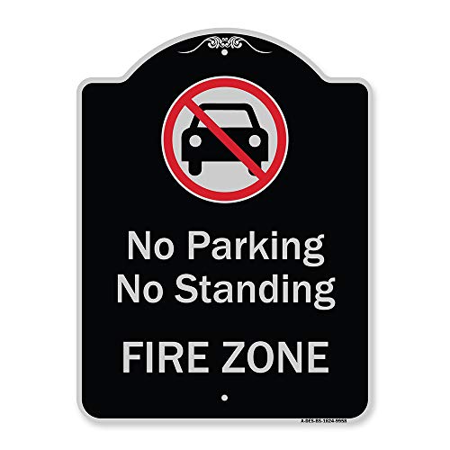 SignMission Designer Series Sign - No Parking Or Standing, Fire Zone with Graphic | Black & Silver 18" X 24" Heavy-Gauge Aluminum Architectural Sign | Protect Your Business | Made in The USA