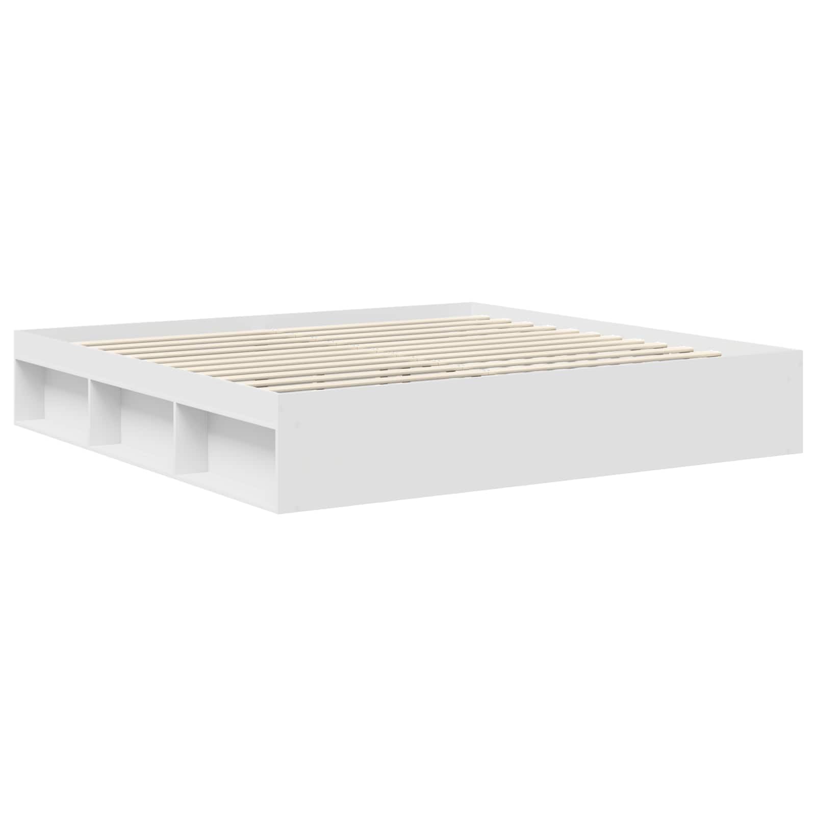 Nowoczesna biała rama łóżka z zagłówkiem, lite drewno sosnowe, rozmiar 200 x 200 cm, stabilna platforma do podparcia materaca, łatwy montaż do sypialni