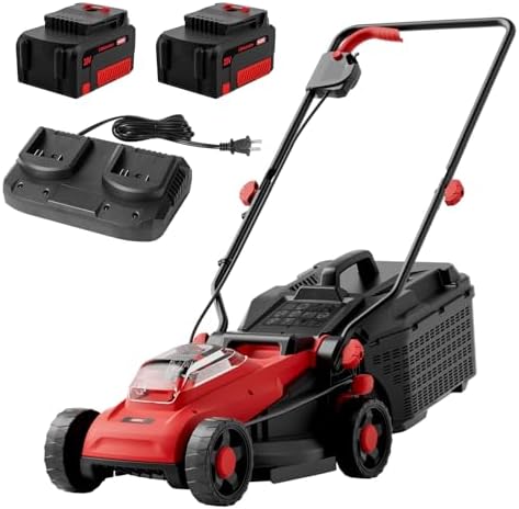 MZK 20V 13" Electric Lawn Mower, Brushless Cordless Lawn Mower with 4-Position Height Adjustment, Walk-Behind Push Mowers with 8 Gallon Grass Bag, 2 x 4.0Ah Batteries & Charger Included, LM13B8