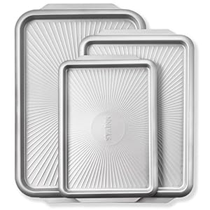 SYAINN Non-stick Ceramic Baking Sheet Set, Pack of 3 – Aluminum Steel Cookie Sheets for Baking – Includes Half/Quarter/Jelly Roll Pans – Warp Resistant, Toxic, PTFE & PFOA Free – Sliver