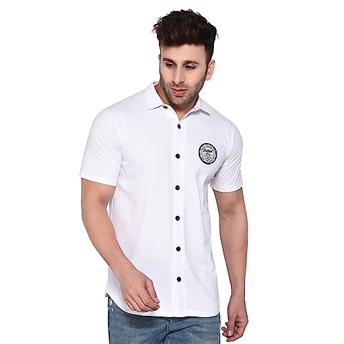 Image of Geum Men's Casual Shirt with Graphic Print | Short Sleeve Button-Down Shirt for Casual & Streetwear Look | Cotton Blend Slim Fit Shirt
