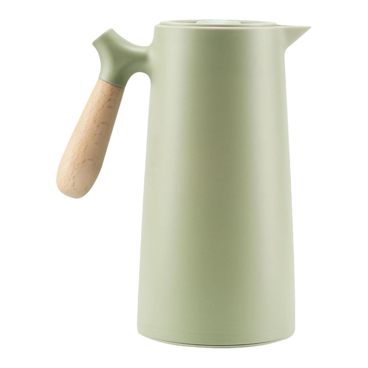 TOYANDONA Isolierte Thermoskanne für Kaffee 1l mit Grünem Kunststoffgehäuse und Holzgriff Gesunder Innenraum fürs Büro und Unterwegs