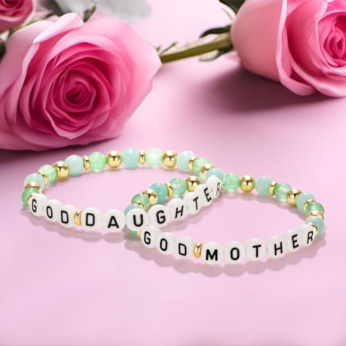 Godmother Goddaughter Bracelets, Mothers Day Godmother Gift, Goddaughter Gifts from Godmother, Godmother Gifts from Godchild, Stretch Beaded Gold Bracelets for Women, FLBR03B4