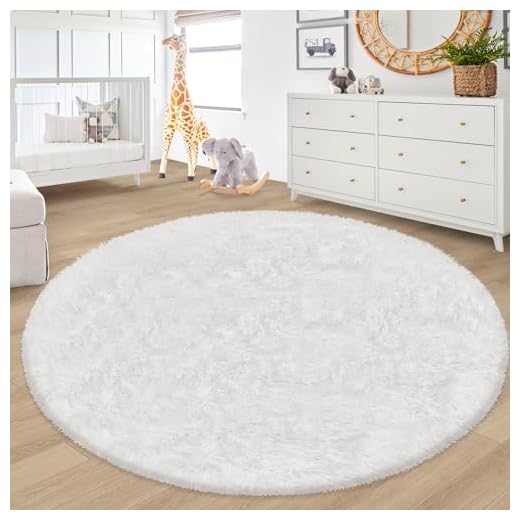 ATRUG 7 ft Round Fluffy Large White Rug for Bedroom,Tie Dyed Furry Round Carpet Non Slip Fuzzy Shaggy Plush Circle Area Rug for Living Room Room Nursery Room Playroom Kids Room Home Decor Washable