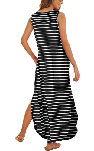Image of Hount Women's Casual Summer Sleeveless Dress Loose Split Maxi Dresses with Pockets