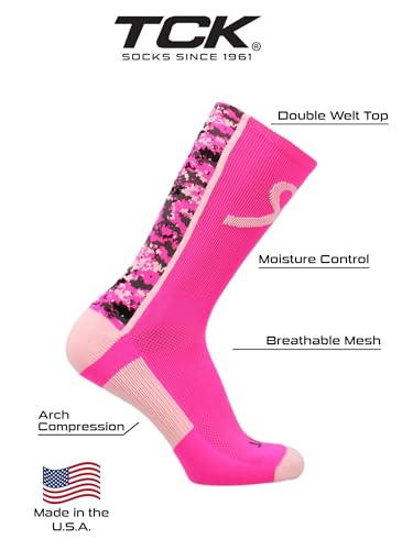 MadSportsstuff Pink Ribbon Breast Cancer Awareness Socks for Football Basketball Digital Camo Crew for Boys Men Youth Adult4