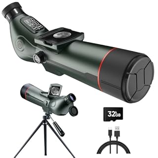 Digital Spotting Scope with Screen Portable Auto-Focus Electronic 4K Smart Telescope with Tripod 32GB SD Card and Carrying Bag for Stargazing Bird Watching, Wildlife Viewing Hunting Green