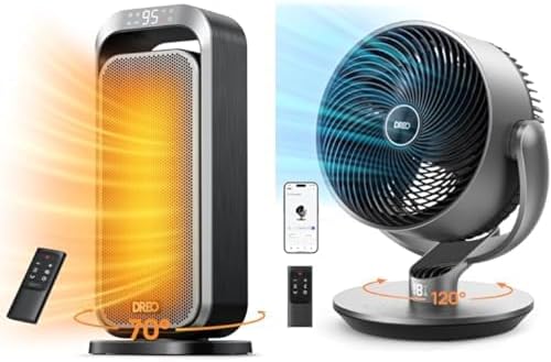 Bundle of DREO Quiet Space Heaters for Indoor Use + DREO 16 Inch 25dB Quiet Smart Fans for Bedroom