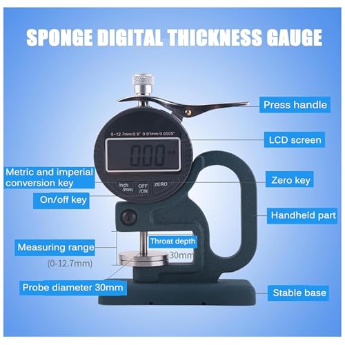 Calibrador digital de espesores para esponja, papel y cartón, rango 0-12,7 mm, pantalla grande, diámetro de sonda 30 mm miniatura 6