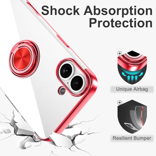 Tnarru Designed for iPhone 16 Clear Case with Stand [Magnetic Ring Holder Kickstand] Soft TPU Bumper Non-Yellowing Anti-Scratch Lightweight Slim for iPhone 16 Case Red by Tnarru - Image 6