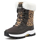 Winter Snow Boots for Women Waterproof Comfortable Hiking Walking Furry Mid Calf Boot Fur Lined Warm Shoes botas de nieve para mujer Leopard Brown,US5.5 EU37