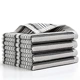 SALAS Premium Cotton Kitchen Dish Towels for Drying Dishes,Large Long Kitchen Hand Towels, Thick Highly Absorbent Dish Clothes Tea Towel Sets with Hanging Loop, 16" X 26", 4 Pcs, Gray