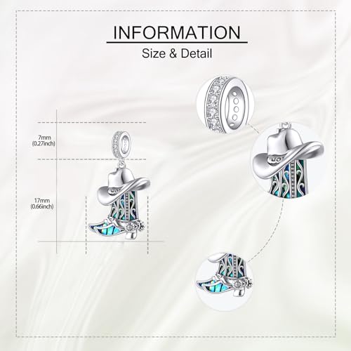 URONE Cowboy Boot Hat Charm Beads Fits Bracelets 925 Sterling Silver Cowgirl Charm Western Jewelry Gifts4