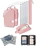 BAGSMART Packing Cubes for Suitcases, 8 Set Suitcase Organizer Bags Set & Vacuum Storage Bags for Travel, Baby Pink, Variety Pack