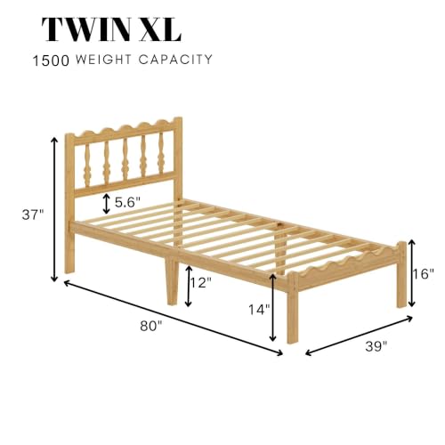 Image of ZIYOO 14 inch Twin XL Bamboo Bed Frame with Wavy Headboard & Footboard | No Box Spring Needed, Easy Assembly Bamboo Platform Bed. Minimalist Japanese style, great for bedrooms, hotels and homestays.
