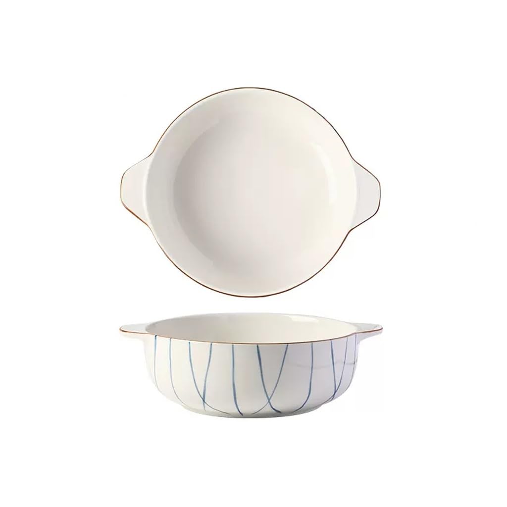 XYIANG Soup Bowl Japanese-style Ceramic Binaural Soup Bowl Household Soup Bowl Bowl Extra Large Noodle Bowl Large Bowl Deep Bowls (D Small)