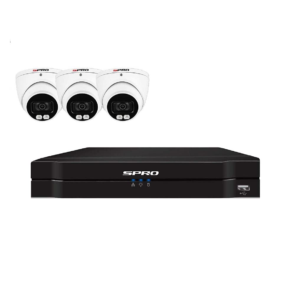 5MP CCTV SYSTEM 4CH DVR COLOUR AT NIGHT 3X CAMERAS WHITE AUDIO MIC BUILT IN KIT SPRO (2TB HDD)