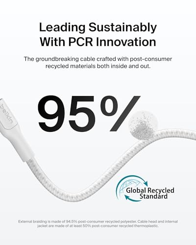 Image of Belkin Apple Certified Braided USB C to Lightning Cable 2 Meter - MFi Certified 18W Power Delivery iPhone Charger Cord - Apple Charger USB C Cable - Fast Charging for iPhone 14, iPhone 13 - White