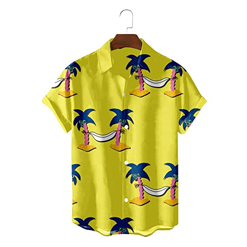 Chemise de plage pour hommes jaune imprimé cocotier, le look d'été tropical idéal en vacances