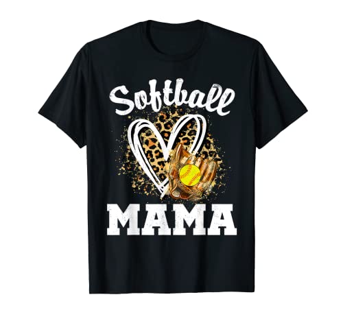 Softball Mama Leopardo Cuore Natale Maglietta