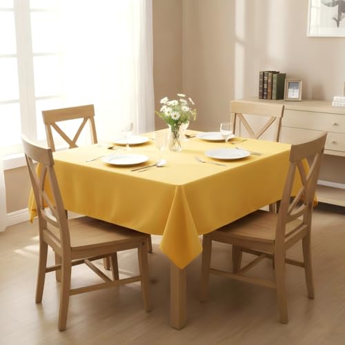 Image of sancua Square Tablecloth - 60 x 60 Inch - Stain and Wrinkle Resistant Washable Polyester Table Cloth, Decorative Fabric Table Cover for Dining Tables, Buffet Parties and Camping, Yellow