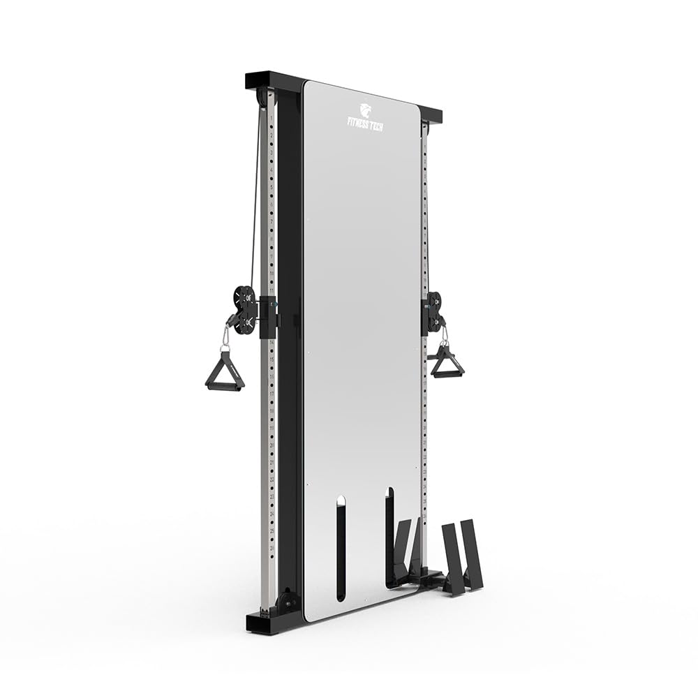 Doble Polea de Pared Fitness Tech – Máquina Multifunción con Placas 2x100 kg – 26 Posiciones – Relación 2:1 – Gimnasio Profesional Compacto con Espejo