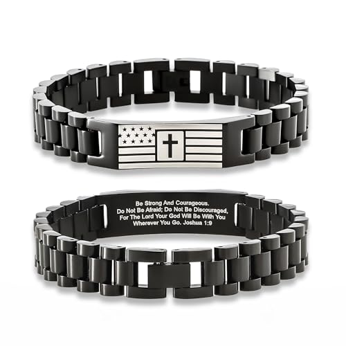 HSM Christian Bracelet for Men– Mens Bracelet with Bible Verse, Faith & Patriotic Stainless Steel Bracelets for Men, Religious Gift for Husband, Dad, Son – Adjustable