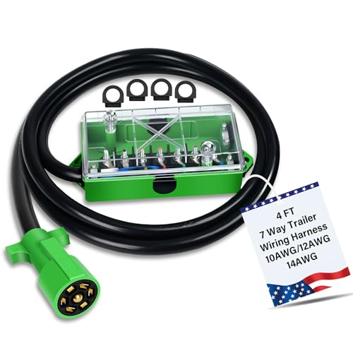 Anayguto 4 FT 7 Pin Trailer Wiring Harness with 7 Gang 7 Pin Trailer Junction Box Pure Copper 7 Way Plug Extension, Heavy Duty 7 Pole 7 Way Junction Box Waterproof
