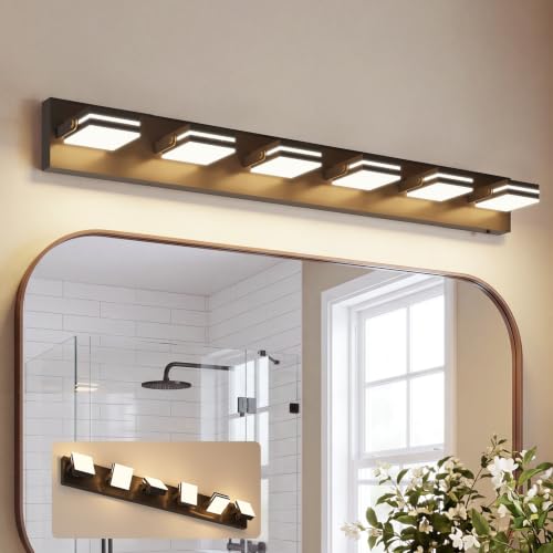 Image of VOLISUN 6 Light Bathroom Vanity Light, 41.8 inch Dimmable Bathroom Light Fixtures Over Mirror, 5 Color Temperatures, 180Rotatable Head, Black LED Vanity Lights for Bathrooms-ETL Certificated