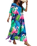 Nidoul Kaftan Dresses for Women Plus Size Bathing Suit Cover Up Long Swimsuit Coverup Swim Summer Beach Caftans Loungewear, Flamingo Tropical