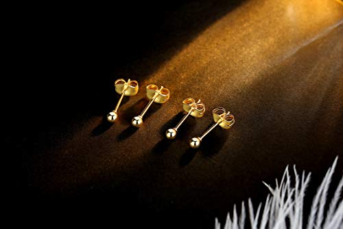 6 Pair Tiny Women 14K Gold Plated Ball Stud Earrings Surgical Stainless Steel Earrings Set, 2-6MM4
