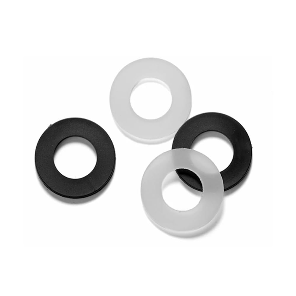 Unterlegscheiben Verschiedene Unterlegscheiben, 25/50/100 Stück, weiß, schwarz, Nylon, Kunststoff, flache Dichtung, Abstandshalter, Isolierung, Dichtungsringe, Ring (M2, M2,5, M3, M4, M5, M6, M8, M10,