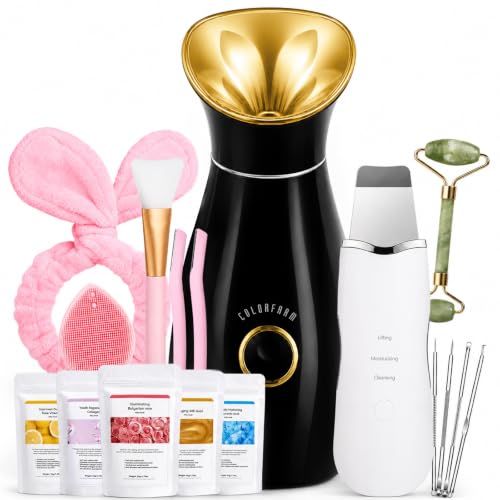 Image of Colorfarm Facial Steamer Nano Ionic: Face Steamer Home Spa Kit Deep Cleaning Unclogs Pores Sinuses Inhaler with 8 Skin Care Tools - Relaxing Self Care Skincare Beauty Gifts for Women (Black Gold)