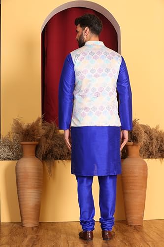 Image of Kurta With Churidar & Multicolor Nehru jacket Set