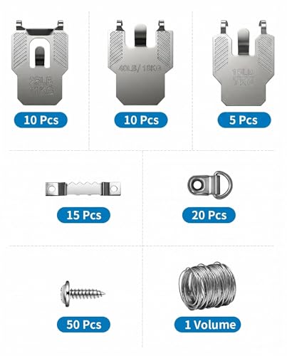Image of 111Pcs 15 25 40 LB Picture Hanging Hooks for Drywall Kit No Damage | Wall Picture Hangers Claw Hardware Tool Free Heavy Duty Wall Hanger for Room Office Mirror Photo Poster Frame Decor