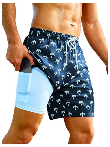 SweatyRocks Men's Swim Trunks with Compression Liner Quick Dry Swim Shorts 5 inch2