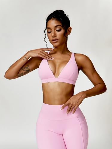 Image of ABOCIW Womens Deep V Neck Sports Bra Padded Low Impact Fitness Yoga Bra U Back Wireless Gym Workout Bra Crop Top