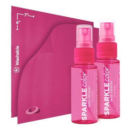 OPTIPAK Sparkle Anti-Reflective Safe Lens Cleaner Spray Kit - (2) 1oz Glasses Cleaner Bottle & (2) Microfiber Cloth for Eyeglasses, Sunglasses, Lenses, Screens and Camera Cleaning Kit (4 Piece Set)